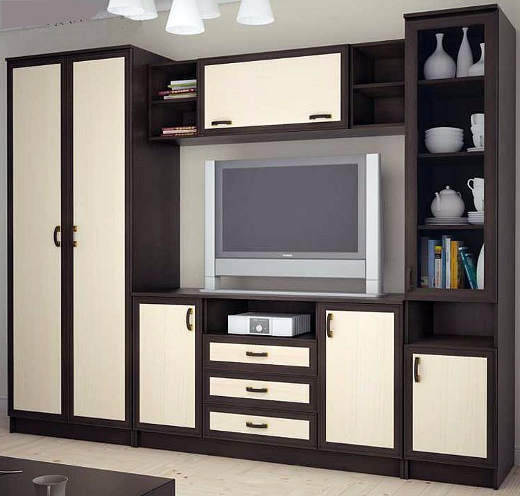 Мебель в гостиную в современном стиле со шкафом для одежды и комодом фото