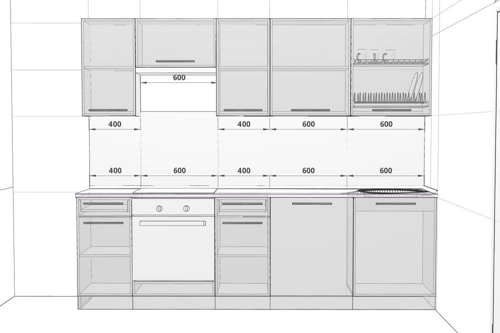 Проект прямой кухни с размерами