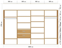 Стеллажи для гардеробной комнаты с ящиками 3,6х2,7х0,6 м