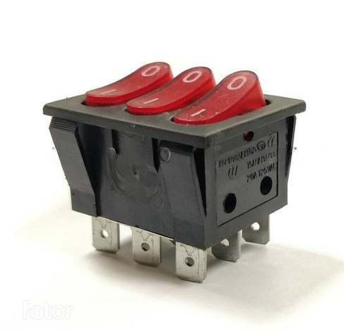 Переключатель тройной с подсветкой KCD3-303/N on-off 12 контактов 16А, 250В (красный)
