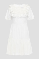 Платье мини из хлопка и вуали с кружевными вставками из гипюра REDVALENTINO, белый