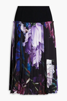 Плиссированная юбка из шелкового твила с креповыми вставками и принтом ROBERTO CAVALLI, черный