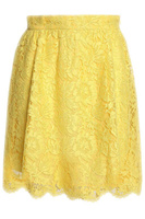 Мини-юбка из хлопкового кружева со шнурком VALENTINO GARAVANI, желтый
