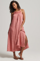 Длинное винтажное платье на бретелях с вырезом через шею Superdry, розовый