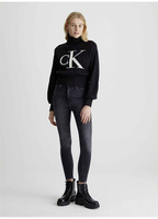 Черный свитер с воротником-стойкой и обычным принтом для женщин Calvin Klein Jeans
