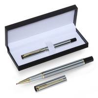 Ручка подарочная роллер в кожзам футляре, корпус серебро,золото Calligrata