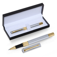 Ручка подарочная роллер, в кожзам футляре, корпус серебро, золото, черный Calligrata