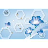 Фотообои Голубые цветы на 3д фоне 275x430 (ВхШ), бесшовные, флизелиновые, MasterFresok арт 10-427 МастерФресок