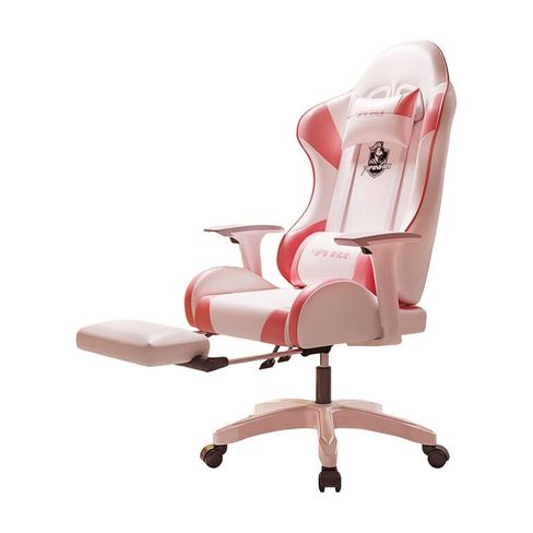 Игровое кресло Yipinhui DJ-05 New, сталь, подставка для ног, белый/розовый