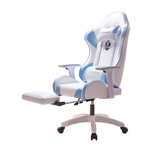 Игровое кресло Yipinhui DJ-05 New, сталь, подставка для ног, белый/голубой
