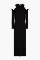 Платье миди из эластичного хлопкового джерси с открытыми плечами и оборками MSGM, черный