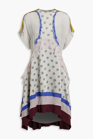 Платье из фактурного крепа с шелковым шифоном и цветочным принтом VALENTINO GARAVANI, серый