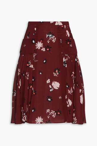 Плиссированная юбка из шелкового крепдешина с цветочным принтом VALENTINO GARAVANI, бордовый