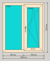 Окно ПВХ KBE 76 ламинированное пятикамерное 1000х1200 двухстворчатое с поворотно-откидной створкой