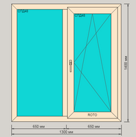 Окно ПВХ KBE 76 ламинированное пятикамерное 1300х1400 двухстворчатое с поворотно-откидной створкой