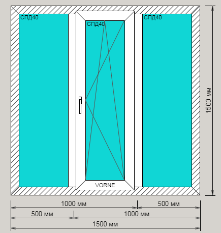 Окно ПВХ ORTEX пятикамерное 1500х1500 трехстворчатое с поворотно-откидной створкой
