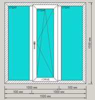 Окно ПВХ ORTEX пятикамерное 1500х1500 трехстворчатое с поворотно-откидной створкой