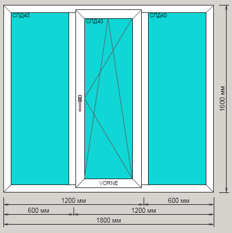 Окно ПВХ ORTEX пятикамерное 1800х1600 трехстворчатое с поворотно-откидной створкой