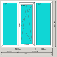 Окно ПВХ ORTEX пятикамерное 1800х1600 трехстворчатое с поворотно-откидной створкой