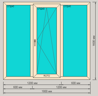 Окно ПВХ ORTEX ламинированное пятикамерное 1800х1600 трехстворчатое с поворотно-откидной створкой