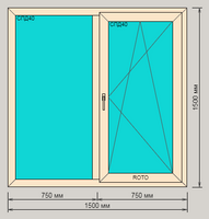 Окно ПВХ ORTEX ламинированное шестикамерное 1500х1500 двухстворчатое с поворотно-откидной створкой