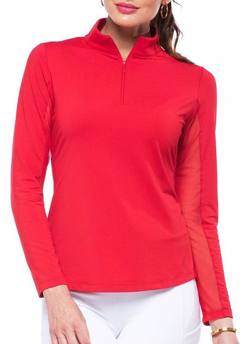 Ibkul Женская однотонная футболка для гольфа с длинными рукавами, красный