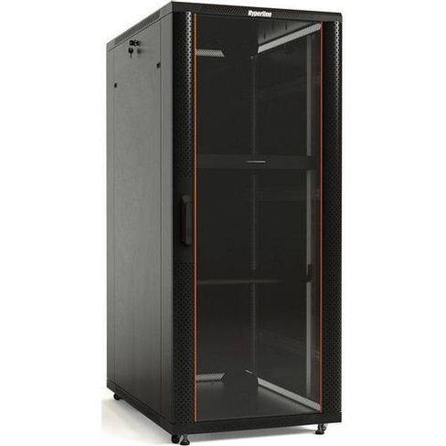 Шкаф коммутационный Hyperline TTBR-2268-AS-RAL9004 напольный, стеклянная передняя дверь, 22U, 600x1166x800 мм