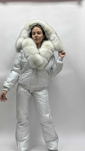Зимний костюм с мехом вуалевого песца для прогулок до -35 градусов - Брендированные лямки(резинка)