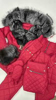 Малиновый зимний костюм для прогулок с натуральным мехом чернобурки - Брендированные лямки(резинка)