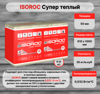 Утеплитель Isoroc Супер теплый 50 х 610 х 1000 мм 6,10 кв.м