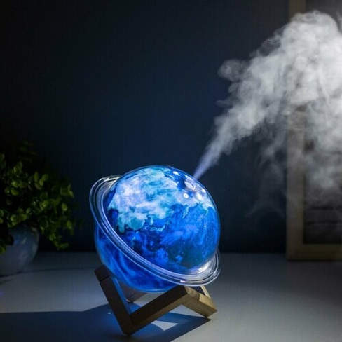 Увлажнитель воздуха 3D ночник Планета Земля 3 в 1 / Аромадиффузор на деревянной подставке THIS IS REAL LIVE