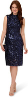 Коктейльное платье с воротником-стойкой и блестками и кружевом стрейч Adrianna Papell, темно-синий