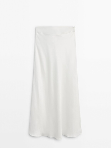 Длинная атласная юбка с поясом с эффектом пояса Massimo Dutti, бежевый