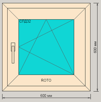 Окно ПВХ EXPROF ламинированное трехкамерное 600х600 одностворчатое с поворотно-откидной створкой