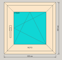 Окно ПВХ EXPROF ламинированное пятикамерное 600х600 одностворчатое с поворотно-откидной створкой