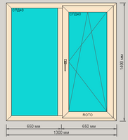Окно ПВХ EXPROF ламинированное пятикамерное 1300х1400 двухстворчатое с поворотно-откидной створкой