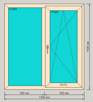 Окно ПВХ EXPROF ламинированное шестикамерное 1300х1400 двухстворчатое с поворотно-откидной створкой