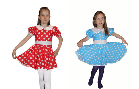 Платье для танцев ГОРОХ синее (6 - 7 лет)
