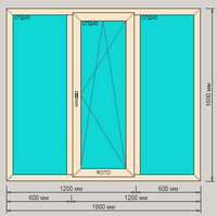 Окно ПВХ EXPROF ламинированное шестикамерное 1800х1600 трехстворчатое с поворотно-откидной створкой